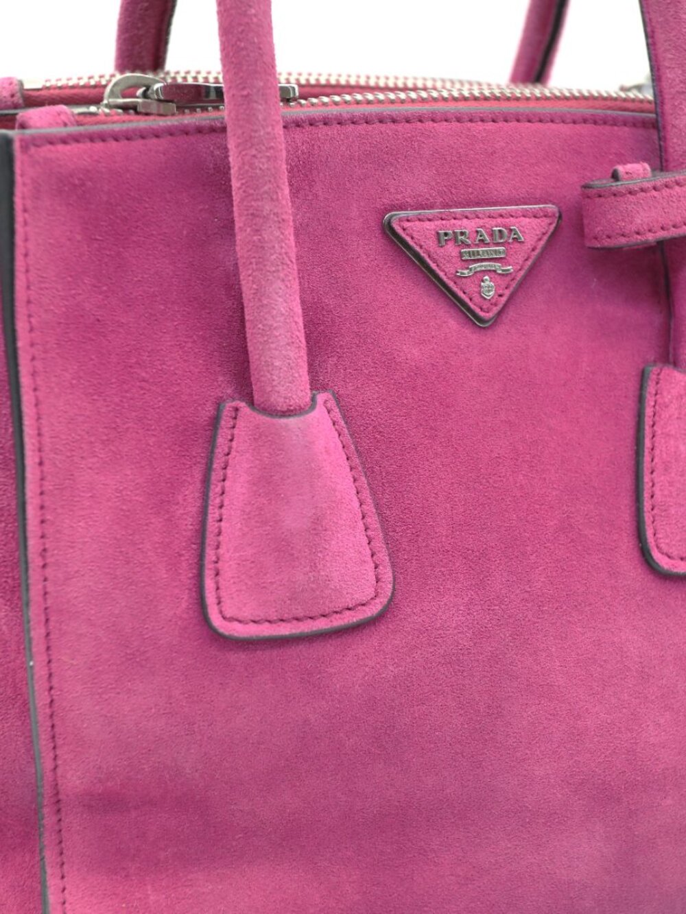 Prada Scamosciato Twin Pocket Tote Pink Suede Leather Shoulder Bag - Picture 3 of 15
